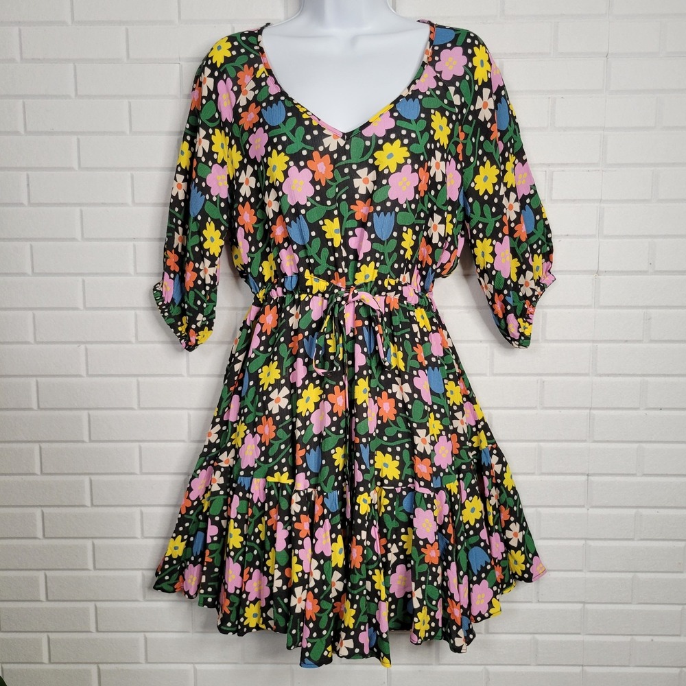 FRESHA LONDON Anita Dress‎ size Small black floral mini casual ruffle coquette